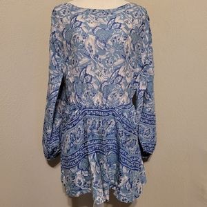 Free People Sun Printed Dress in Washed Blue